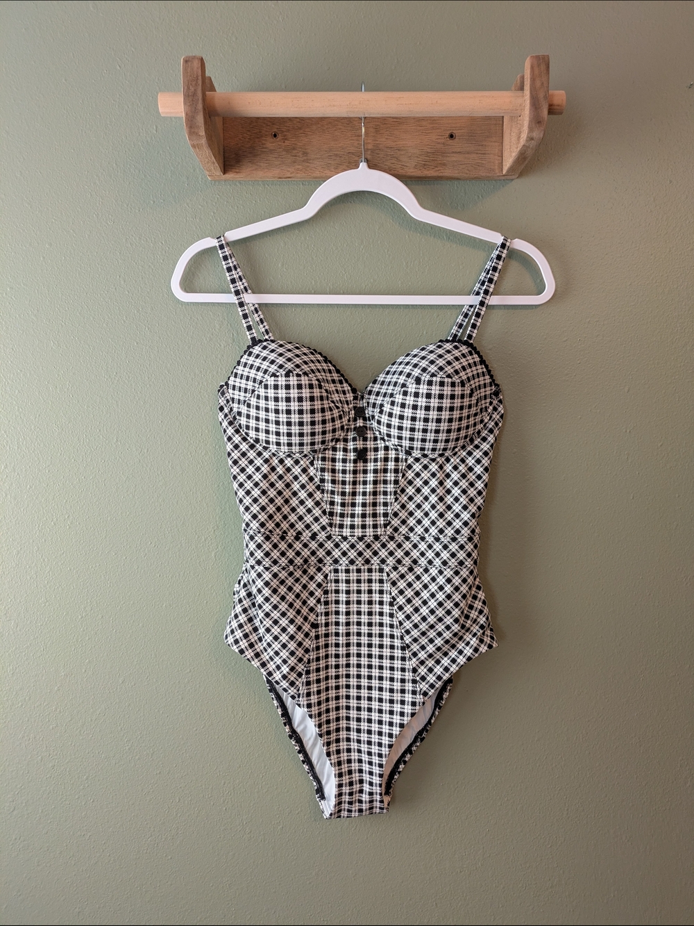 SKINNY DIPPERS Busta Move One Piece Black & White Checkered Swimsuit Size M